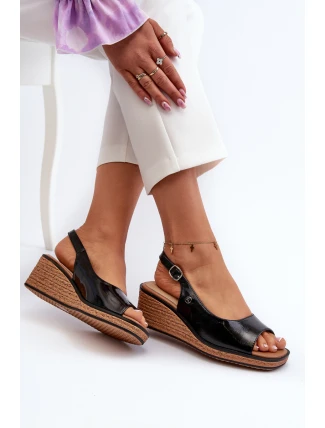 Damskie Lakierowane Sandały Na Koturnie Sergio Leone SK301 Czarne