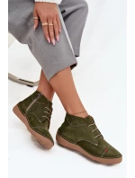 Skórzane Półbuty Damskie Z Przeszyciami Na Zamek Artiker 57C2119 Zielone