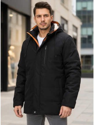 Pánska zimná bunda s kapucňou čierna FashionStreet TX4992 Pánska zimná bunda s kapucňou čierna FashionStreet TX4992