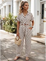 Dámske široké lyocellové nohavice béžové s hráškom FashionStreet UY3069 Dámske široké lyocellové nohavice béžové s hráškom FashionStreet UY3069