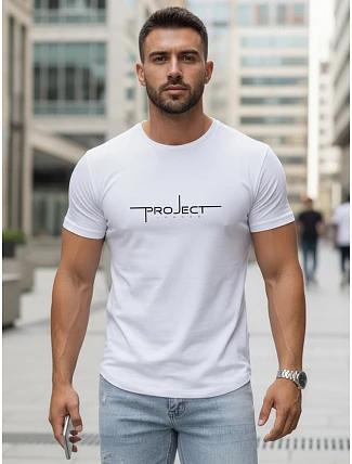 Pánske bavlnené tričko s nápisom Project London, biele, FashionStreet NX5127R