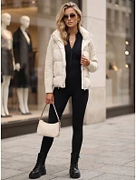 Dámska prešívaná péřová bunda s pletenými rukávmi, krémová, FashionStreet TY5929 Dámska prešívaná péřová bunda s pletenými rukávmi, krémová, FashionStreet TY5929