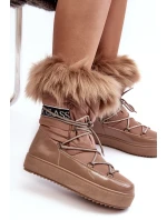 Damskie Śniegowce Sznurowane Ciemnobeżowe Santero