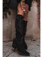 Damskie Kozaki Kowbojki Ze Zdobieniem Na Słupku Czarne Darella