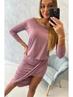 Asymetrické šaty s 3/4 rukávmi, tmavo ružové