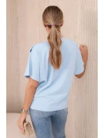 Bavlnená blúzka s ozdobnou mašľou modrá