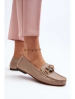 Skórzane Mokasyny Damskie Z Ozdobą Laura Messi 2761 Beżowe