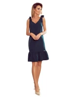 ROSITA - Dámske šaty v fľaškovo zelenej farbe s mašličkami na ramenách as volánikom 306-2