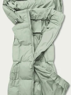 Perová dámska vesta v pistáciovej farbe s kapucňou (5M721-236)
