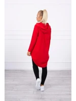 Mikina s dlhým chrbtom a kapucňou červená