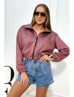 Semišová mikina na zips tmavo ružová