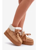 Śniegowce Damskie Na Platformie Z Futerkiem Typu Branek Camel Ciabellae
