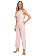 M679 Overal bez rukávov s opaskom a sponou - cukrovo ružový