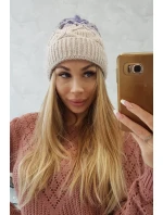 Fleecová čiapka Alice K248 béžová+fialová