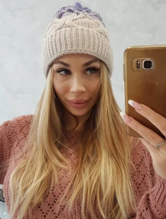 Fleecová čiapka Alice K248 béžová+fialová