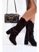 Damskie Zamszowe Kozaki Na Obcasie Lewski Shoes 2934/B Czarne