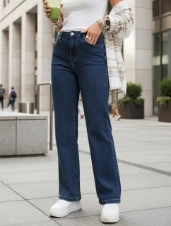 Dámske džínsy s vysokým pásom tmavomodré FashionStreet UY2899