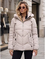 Dámska zimná prešívaná bunda s kapucňou, svetlo béžová, FashionStreet TY5750 Dámska zimná prešívaná bunda s kapucňou, svetlo béžová, FashionStreet TY5750