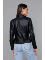 Čierna dámska bunda z eko kože (11Z8030)