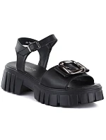 Dámske kožené sandále na platforme so zdobením čierne Vinceza 26-79611
