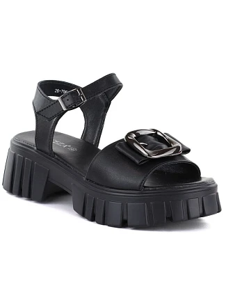Dámske kožené sandále na platforme so zdobením čierne Vinceza 26-79611