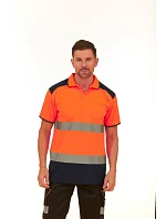 Yoko HVJ 220 Hi-Vis Piqué Polo 79.J220, vysoká viditeľnosť, oranžová/námornícka modrá