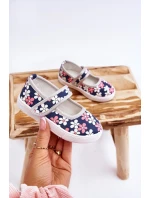 Dziecięce Baleriny W Kwiatuszki Granatowo-Szare Noah