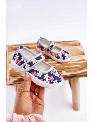 Dziecięce Baleriny W Kwiatuszki Granatowo-Szare Noah