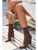 Botki Damskie Na Słupku Z Przeszyciami Brązowe Rosivelle