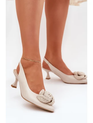 Skórzane Eleganckie Czółenka Na Szpilce CheBello 4666 Beżowe