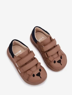 Kožené dětské polobotky Barefoot s Medvídkem Bartek Béžové