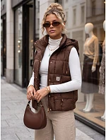 Dámska prešívaná vesta s kapucňou, hnedá, FashionStreet TY5975