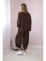 Bavlnená mikina nohavice set hnedá
