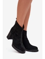 Zamszowe Skórzane Botki Damskie Na Słupku Vinceza 91142 Czarne
