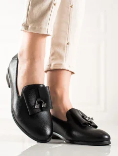 Exkluzívne dámske poltopánky čierne na plochom podpätku