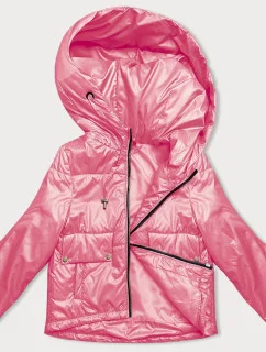 Krátka ružová dámska bunda s kapucňou (B8216-51)