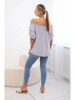 Španielska blúzka s ozdobnými rukávmi sivá