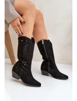 Zamszowe Kozaki Z Ażurową Cholewką Zazoo 3609 Czarne