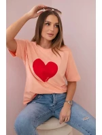 Bavlnená blúzka s potlačou srdca lososová