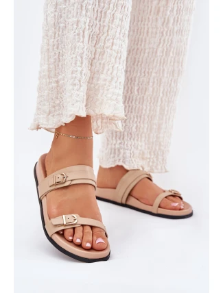 Klapki Damskie Z Klamrami Beżowe Brinella