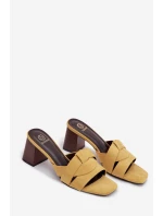 Dámské sandály na podpatku s řemínky Eko semišové Žluté Corivelle