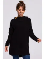B176 Pletený sveter so zaobleným lemom - čierny B176 Pletený sveter so zaobleným lemom - čierny