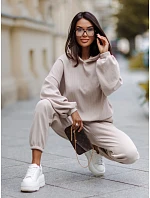 Dámska súprava z kordového úpletu s kapucňou a nohavicami, béžová, FashionStreet AY1248 Dámska súprava z kordového úpletu s kapucňou a nohavicami, béžová, FashionStreet AY1248