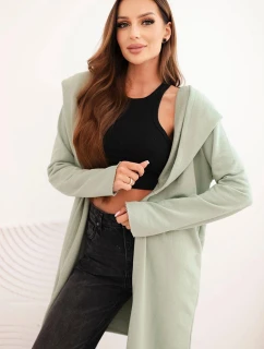 Dámska bavlnená mikina s kapucňou a predĺženou prednou časťou tmavá mentolová