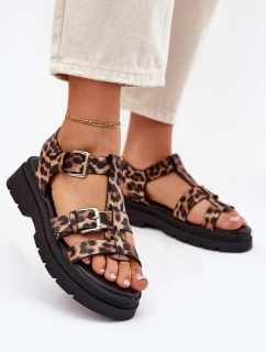 Sandały Damskie Eko Skórzane Z Klamrami Panterka Jeneliena