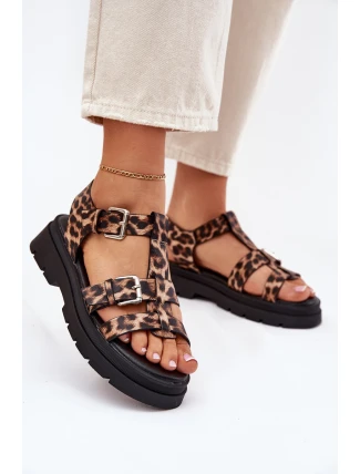 Sandały Damskie Eko Skórzane Z Klamrami Panterka Jeneliena