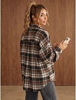 Dámska flanelová košeľa oversize s kockovaným vzorom, hnedá, FashionStreet DY0501