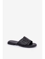 Skórzane Klapki Damskie Z Klamrą D&A SJ2302-01 Czarne