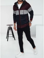 Pánsky zateplený sveter s kapucňou bordový FashionStreet WX2275 Pánsky zateplený sveter s kapucňou bordový FashionStreet WX2275