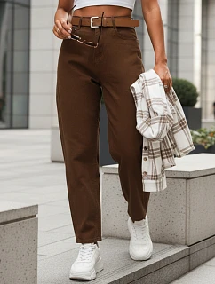 Dámske nohavice s vysokým pásom a opaskom hnedé FashionStreet UY2920